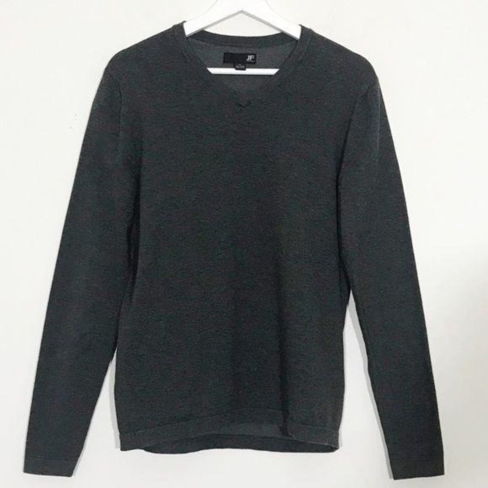 JF J.Ferrar Dark Gray Thin Knit V-Neck Sweater S